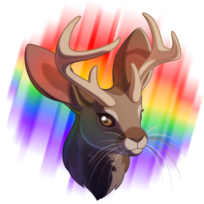 jackalope with a pride colored aurora behind it